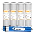4x Carbon Water Filter with 1x 75GPD RO Membrane, Compatible GE RO Set GXRM10RBL GXRM10G Reverse Osmosis Systems