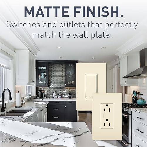 Image of Legrand radiant Screwless Wall Plates for Decorator Rocker Outlets, 1-Gang, Light Almond, RWP26LACC6