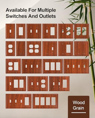 TREEWELL 6-Pack Duplex Outlet Cover, Natural Bamboo Fiber Switch Plates and Outlet Covers, Wood Grain Decorative Wall Plates for Electrical Outlets, 1 Gang Receptacle Cover, Corrosion Resistant