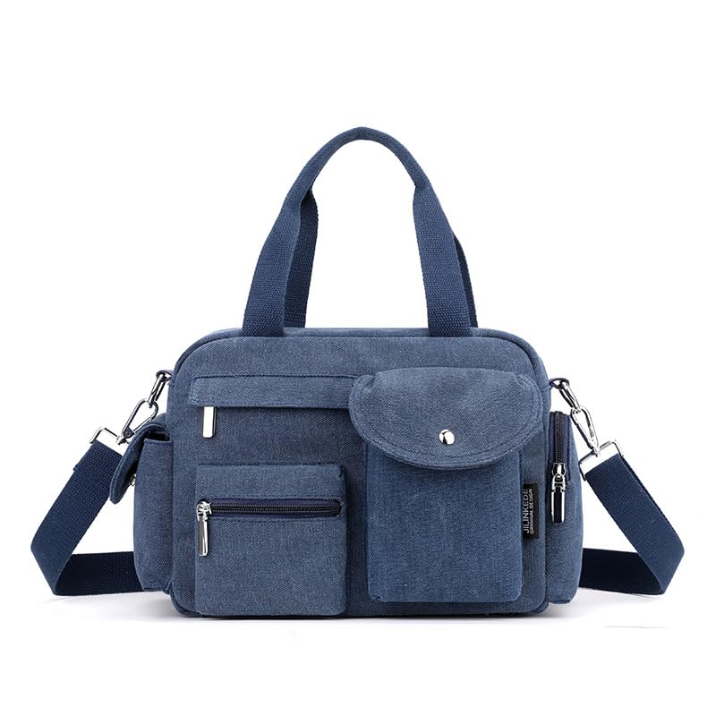 Image of Canvas Tote Bag for Women with Multiple Pockets Handbag Large Crossbody Bag Everything Everyday Bag for Work Daily