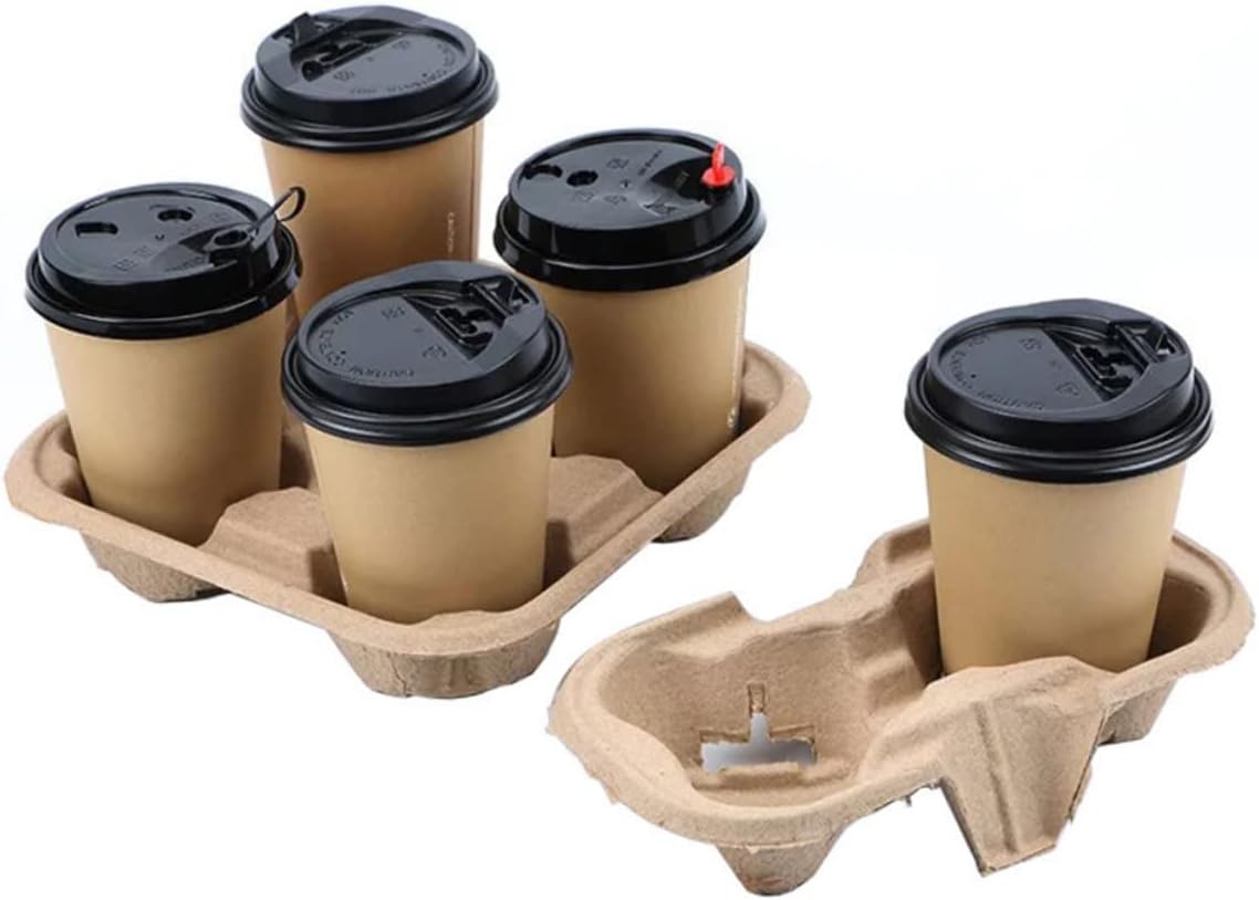 25 Pcs Paper Pulp Cup Holders Multi-Hole Drink Carrier for Coffee and Milk Tea Takeout Beverage Packing Tray