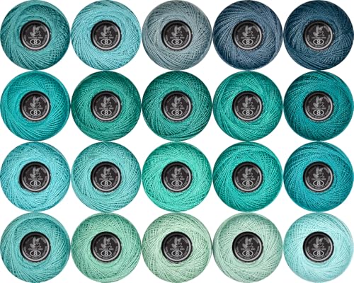 Image of Soft 20 Colors Classic Crochet Thread 20 Pack,100% Cotton (Grey Green-926-563)