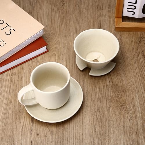 Image of Pour Over Coffee Maker, with 50 PCS Basket Coffee Filters, 310 ml /10 oz Mug with Saucer & Coffee Dripper, Ceramic, Off-white