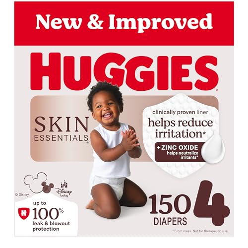 Image of Huggies Size 4 Diapers, Skin Essentials Baby Diapers, Size 4 (22-37 lbs), 150 Count (6 Packs of 25), Packaging May Vary