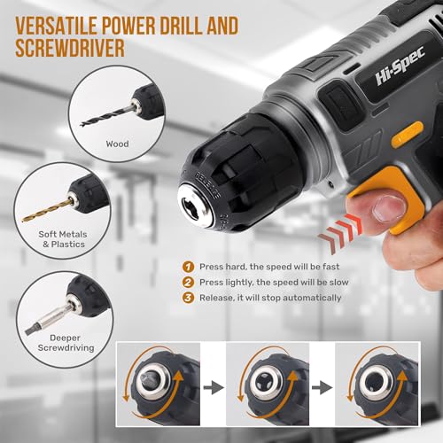 Image of Hi-Spec 8V USB Power Drill Driver Screw Drill Bit Set. Cordless & Rechargeable Electric Drill Driver with Wall Hanging Kit,Gray