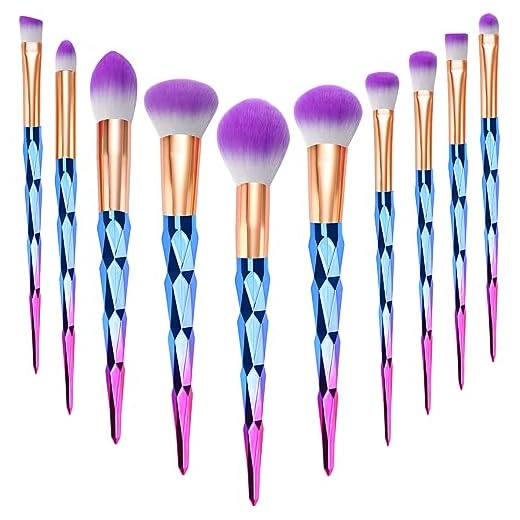 Pennelli Make Up Start Makers 10 Pezzi Set di Pennelli per Trucco Diamond per Fondotinta Polvere Sciolta Blush Correttore Ombretto - Blu Viola