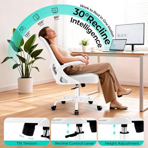 Image of AreShark Office Chair - Ergonomic Breathable Mesh Desk Chair with Adjustable Lumbar Support and Flip-up Armrests - Executive High Back Rolling Swivel Comfortable Computer Gaming Chair for Home Office