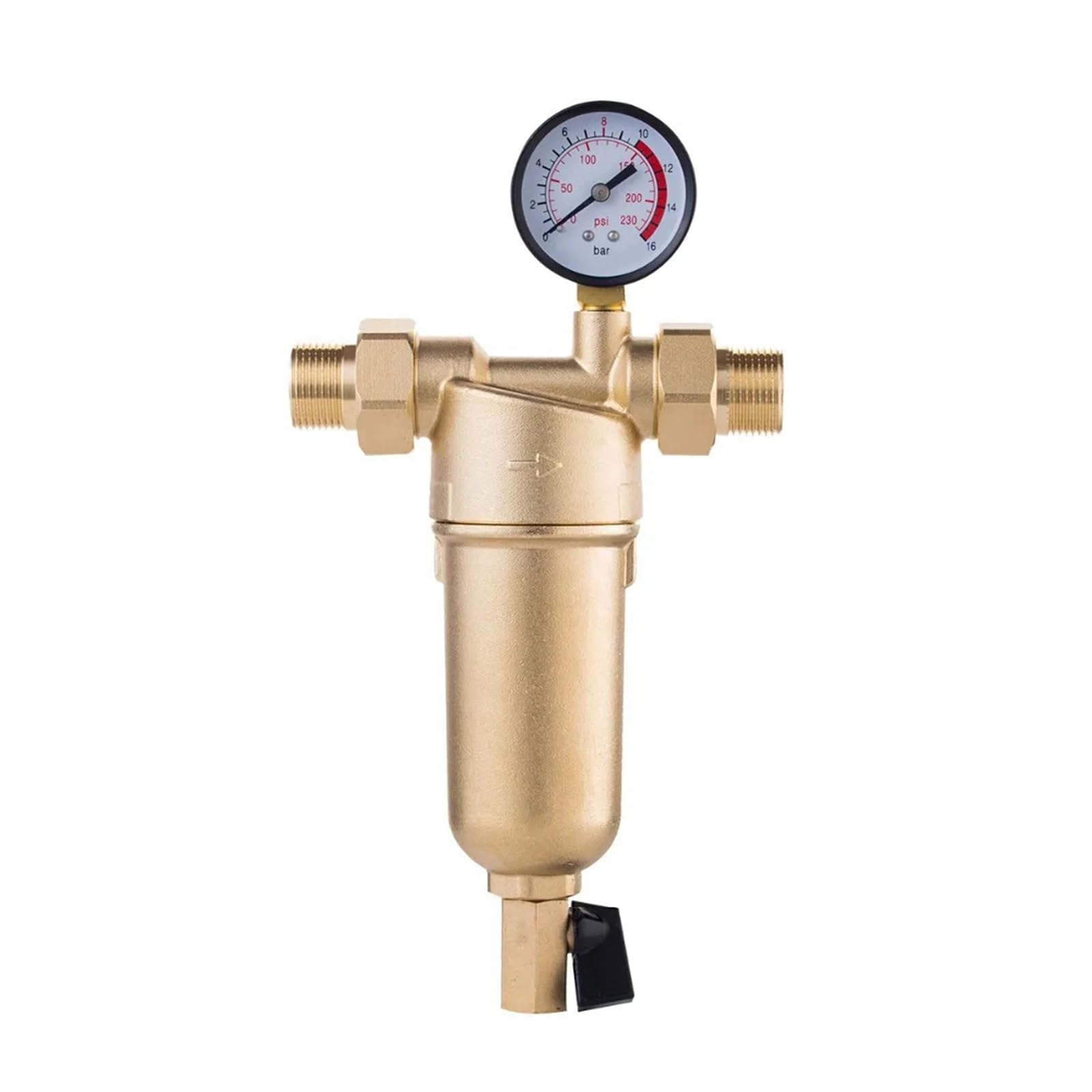 Prefiltro for acqua calda Sistema di purificazione in ottone completo Prefiltro in rete di acciaio inossidabile con manometro Acqua calda Con elevata velocità di filtrazione(Brass with gauge,25MM 0.75