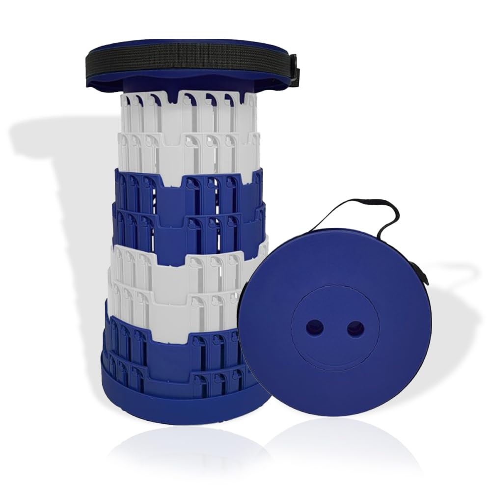 BONAFIDE Outdoors Folding Stool, Upgraded Retractable Folding Stool, Portable Telescopic Stool with Larger Seat, Portable Folding Stool, Small Folding Chair for Hiking, Fishing, Travel (BLUE)