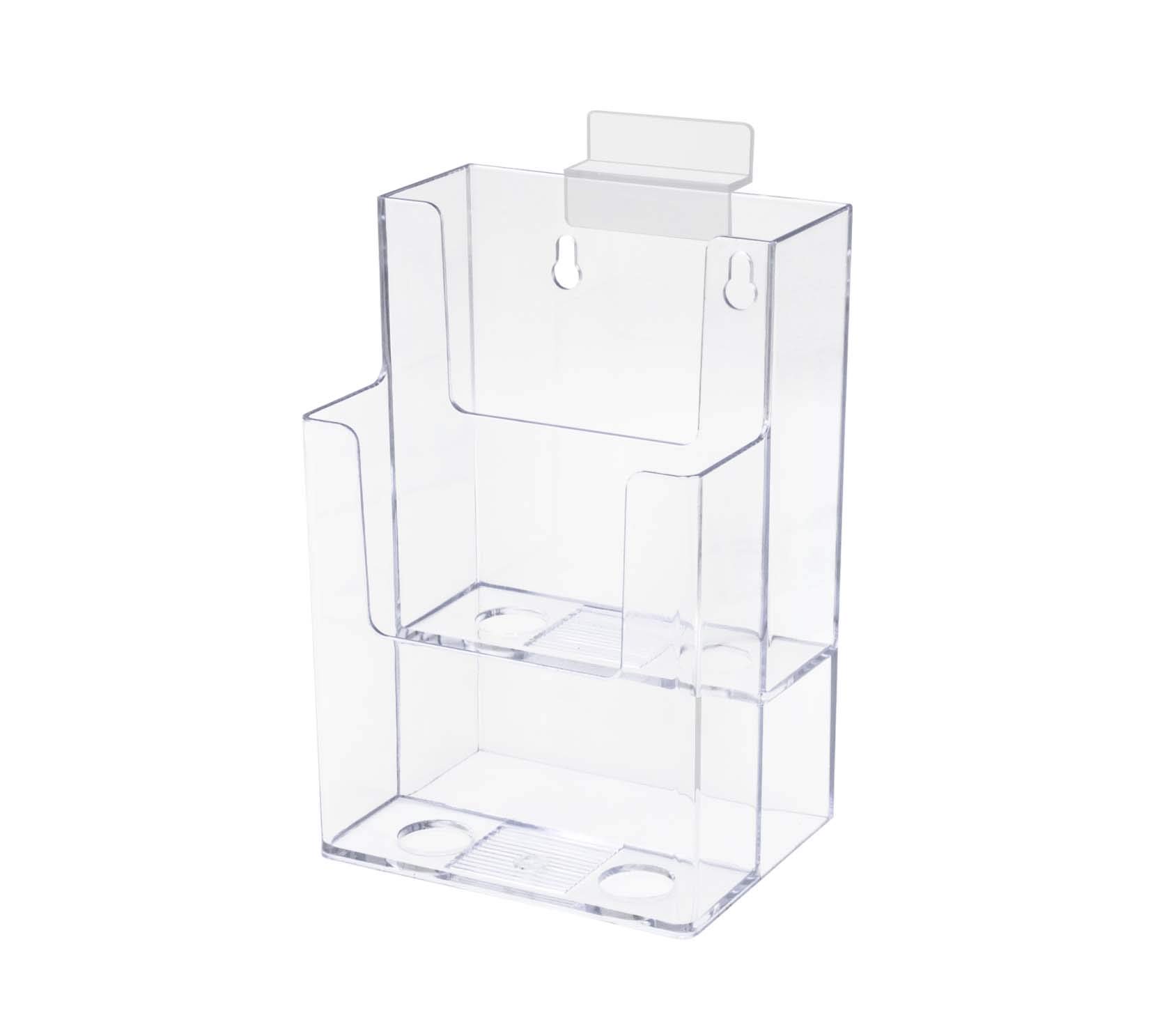 Marketing Holders 6 Pack Slatwall Brochure Holder for 4.5 Inch Wide Advertisement 2 Tier Caddy Tri Fold Amenity Flyer for Hotel and Motels Clear Plastic Take One Rack
