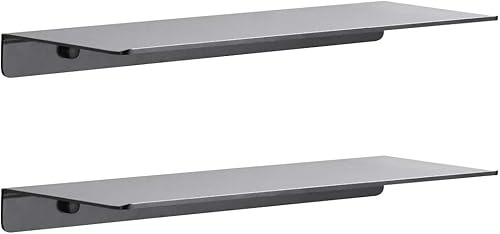 Moderno estante flotante montado en la pared, resistente para sala de estar, dormitorio, baño, 19.7 pulgadas, negro, paquete de 2