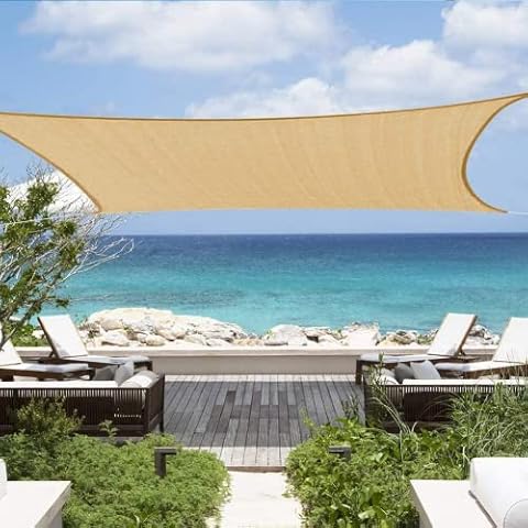 Sun Shade Sail Waterproof UV Block 98% Garden Sun Sail Rectangle Sunscreen Awning with 4 Ropes for Garden Balcony Patio Party Beach Cover