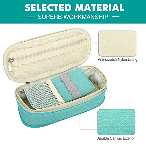 Image of MoKo Large Capacity Pencil Pen Case, Big Capacity Storage Bag Pouch Holder Box, Stationery Organizer with Zippers for Office /School Supplies - Beige & Mint Green