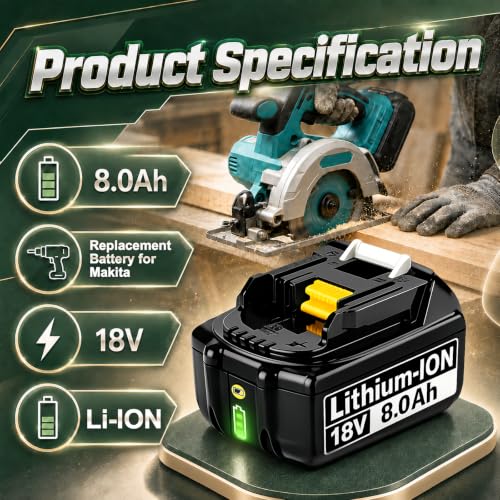 Image of 4 Count 8000mAh BL1860B 18V Replacement for Makita 18V Battery