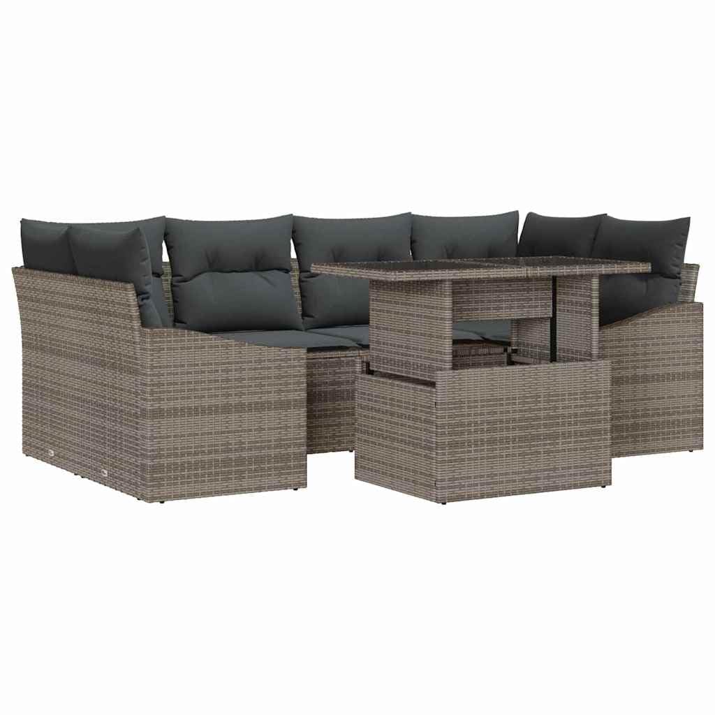 Générique Ensemble de Salon de Jardin Modulable en Poly Rotin Gris – Confort et Élargissement de l’Espace Extérieur pour Jardins Terrasses – Table en Verre Accoudoirs Élégants