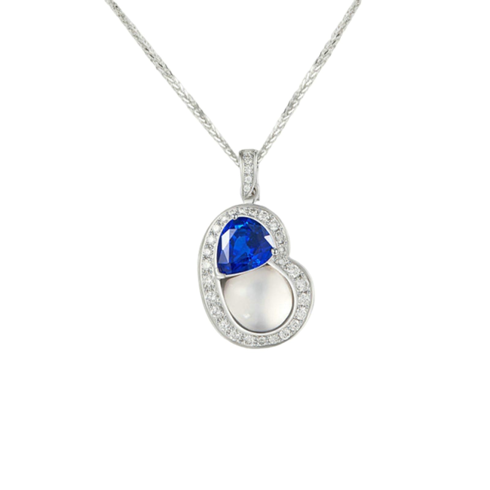 Cadena de mujer de platino 950 con colgante de geometría zafiro de