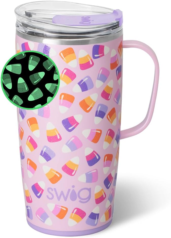 Swig Life 22oz Travel Mug, Halloween Insulated Tumbler with Handle and Lid, Travel Coffee Mug, Cup Holder Friendly, Stainless Steel 22 oz Tumbler, Reusable Insulated with Lid (Candy Corn) - Image 2