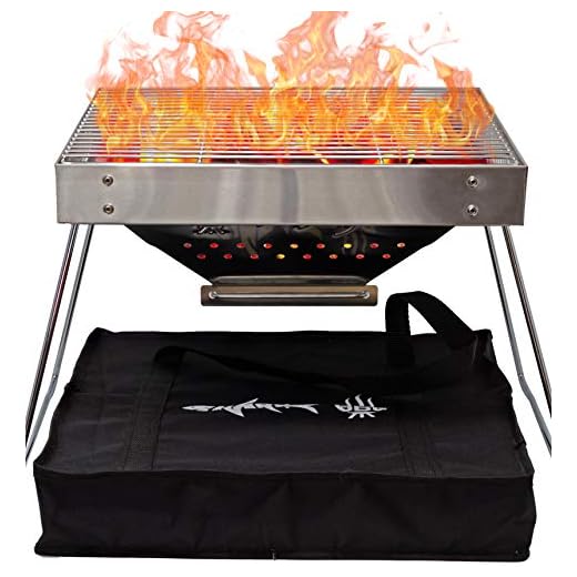 Portable Charcoal Grill for Camping Cooking with Carry Bag, Small BBQ Pit, Stainless Steel Mini Folding Barbecue, Table Top Foldable Grilling Stove for Travel, Picnic, RV, Fishing, Hunting or Job Site