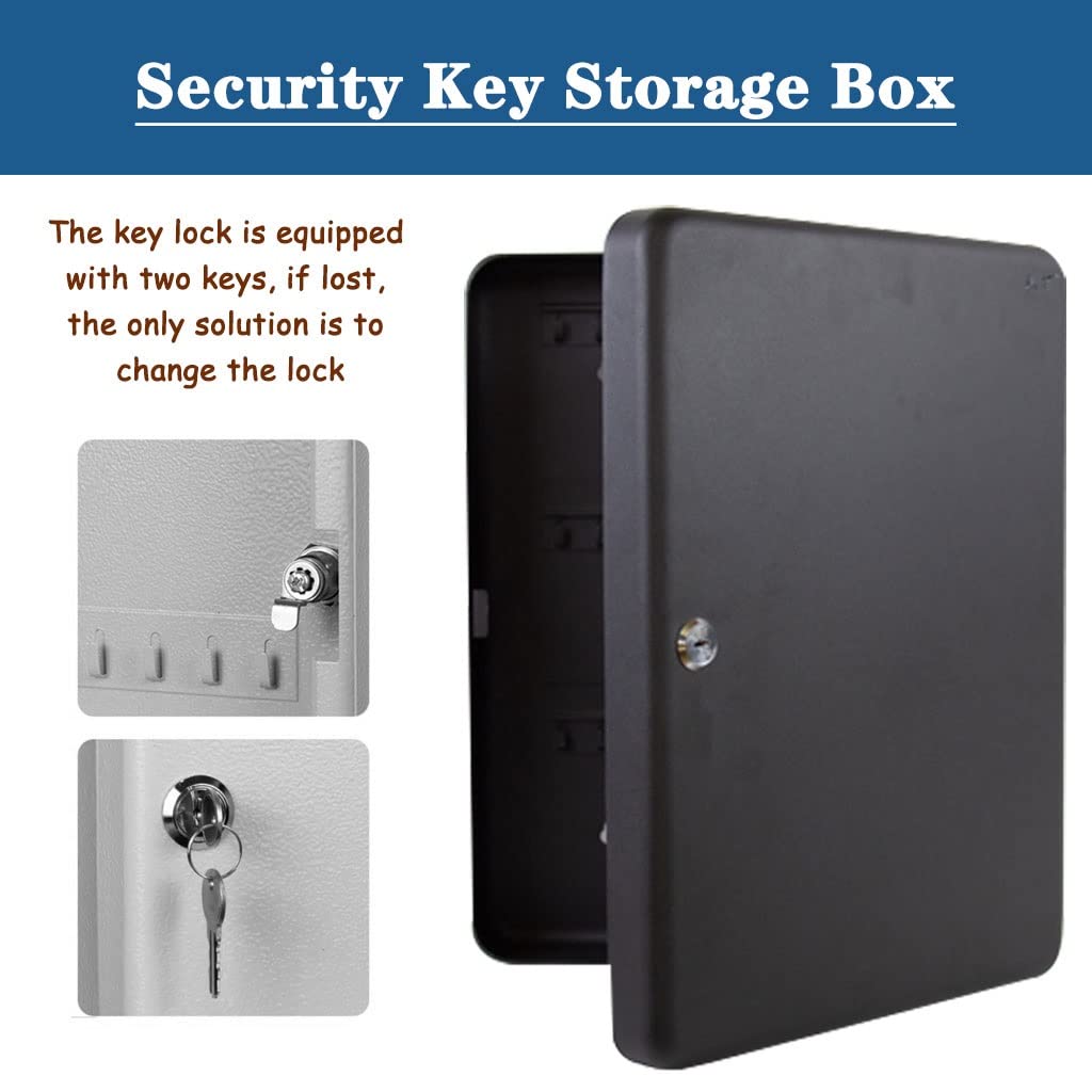 Schlüsselschrank Langlebige Schlüsselbox Aus Kaltgewalztem Stahl, Sicherheitsschlüsselverwaltung Mit Abgerundeten Ecken, Leicht Zu Findender Schlüssel-Organizer Mit 60/80 Haken (Color : Black Color,