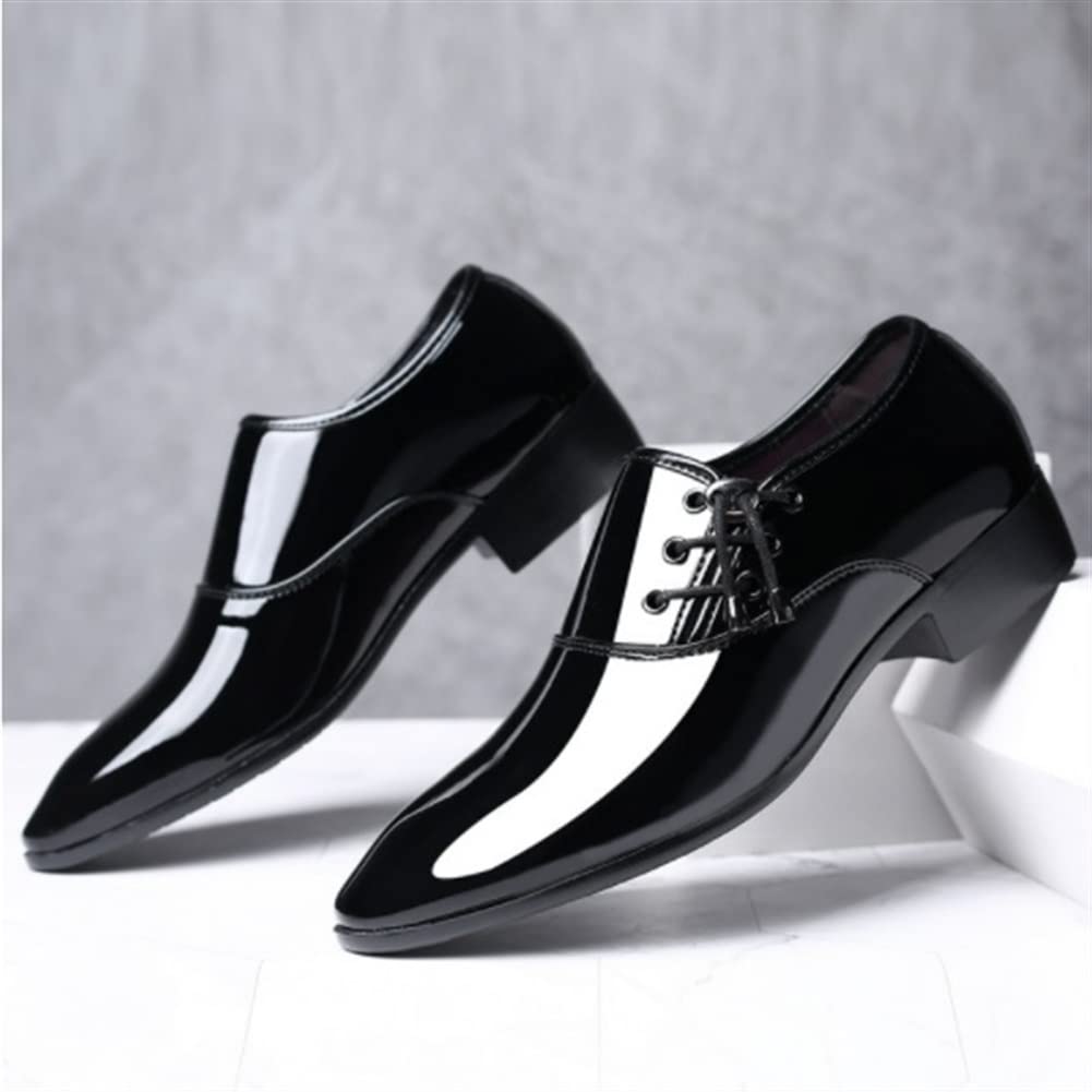 Oxford Scarpe Eleganti da Uomo Stringate Punta Arrotondata Pelle Microfibra Lucida Suola Bassa in Gomma Festa Antiscivolo