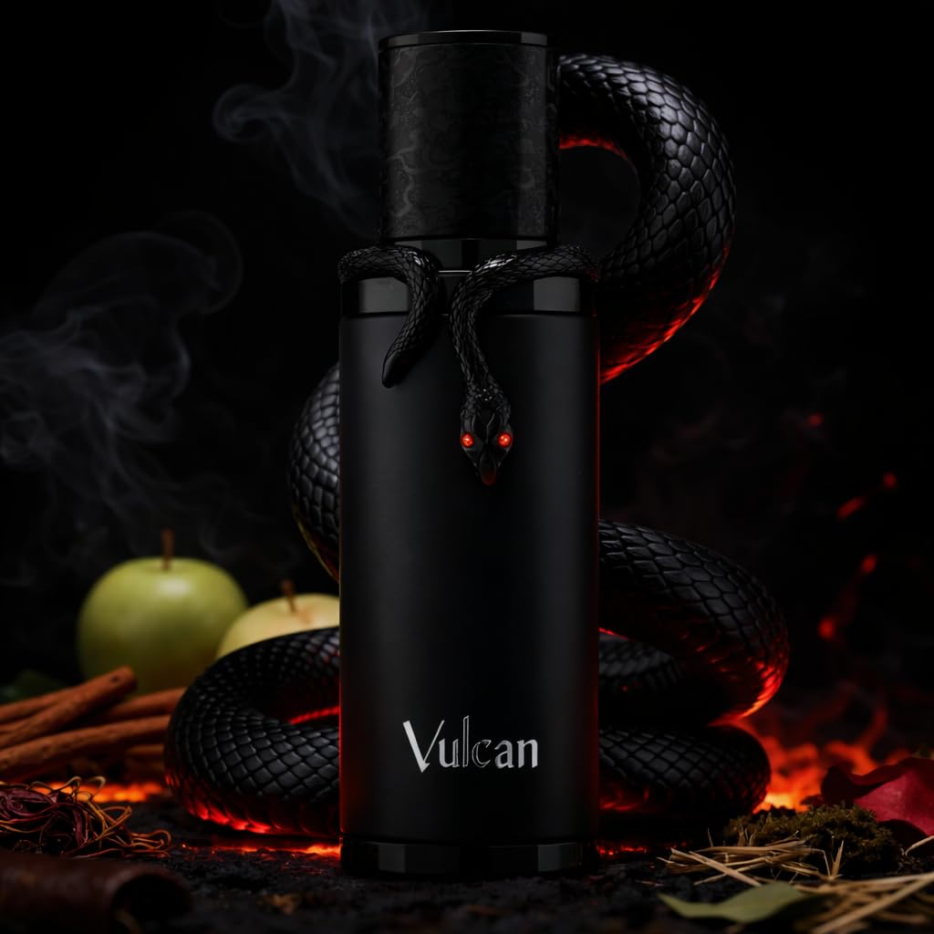 VULCAN Black Edition EXTRAIT Perfume Hombre 100ml – Fragancia Cuero con Azafrán, Canela y Almizcle – Aroma Intenso, Elegante y Duradero + Atomizador Drikanbest de Regalo