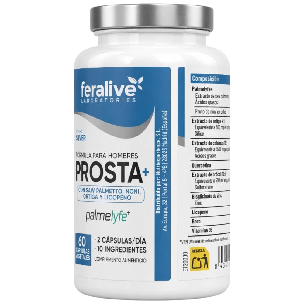 PROSTA+ 60 Cápsulas – Fórmula para Hombres con PalmeLyte® Saw Palmetto + Origa + Lycopeno + Zinc – Suplemento para Salud Prostática y Bienestar Masculino