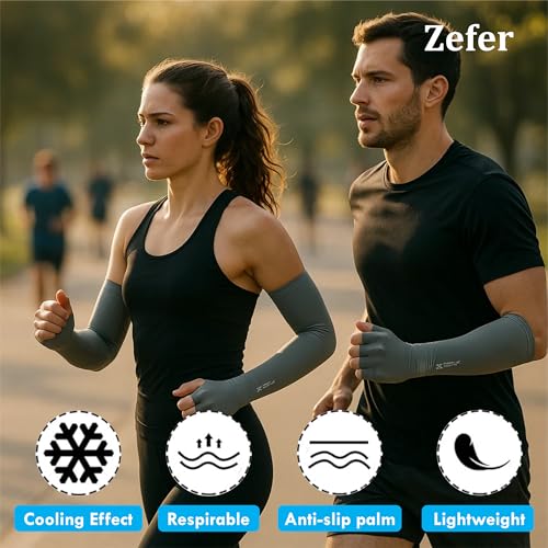Image of ZEFER Full Hand Gloves For Sun Protection Ice Cooling Fabric Arm Sleeves For Men & Women UV Protection Sun Gloves For Men Quick Dry Anti Slip Grip Hand Cover For Riding, Driving, Cricket, Cycling