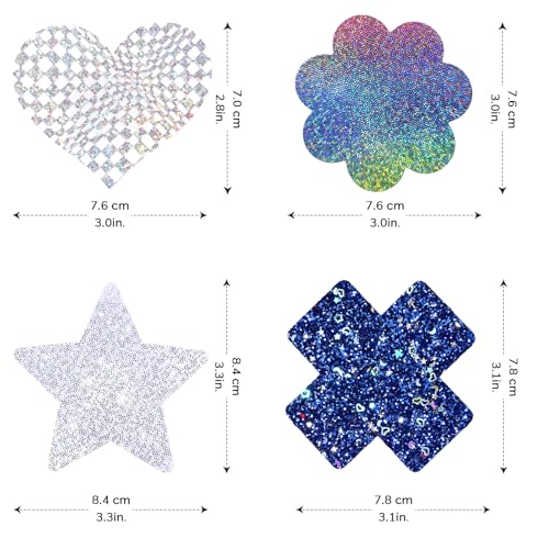 Image of Glitters Pasties Rave Pack Nipple Covers Stickers Disposable Sticky Breast Petals Bra Set for Women Rave Outfit Party