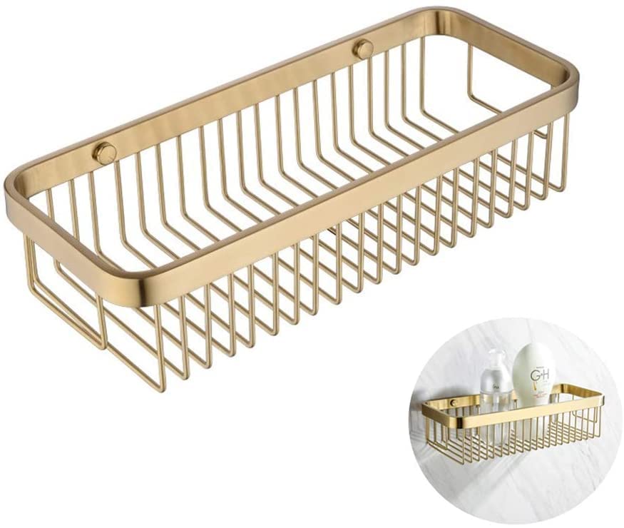 Soporte para champú y acondicionador, estante de almacenamiento de baño de latón cepillado montado en la pared, organizador de ducha