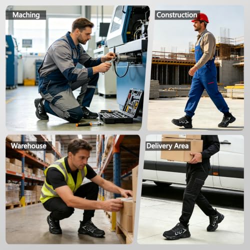 Image of Hogent Steel Toe Shoes for Men Lightweight Comfortable Non Slip Work Shoes Women Puncture Proof Safety Sneakers for Industrial Construction & Daily Life