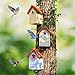 Cedar Alpha Bluebird House - Set of 3 Nest Boxes with Stainless Steel Entrance Hole Protector, Going Green Bamboo Shingles Roof