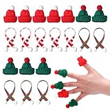 20 Pcs Mini Santa Hats & Scarves, Christmas Knit Snowman Doll Hat Decor, DIY Xmas Ornaments for Tree, Wine Bottle, Gift Craft Decoration