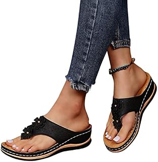 DFEK House Slippers For Women Strappy Roman Sandals Flats Clip Toe Arch Support Sandals Open Sandalias de tiras para mujer 4 year old girl birthday gifts Khaki Sandals Size 5