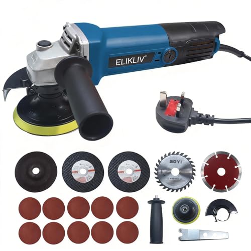 ELIKLIV Compact Angle Grinder with Paddle Switch Dust Protection for Metal/Wood Cutting Polishing