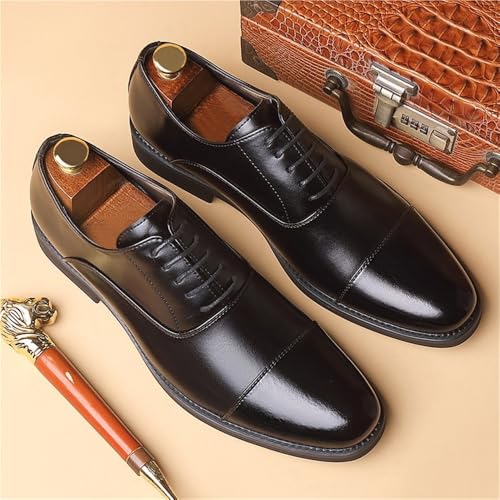 Mens Leather Dress Shoes Pointed Toe Oxford Shoes British Style Business Casual Shoes Groom Wedding Shoes Formal Shoes Men Cowhide Shoes(Black,8)4
