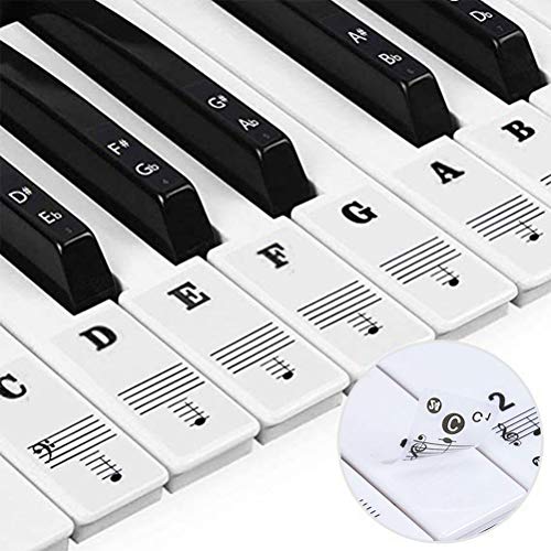 Pimoys Piano Keyboard Stickers Specially for 88/61/54/49/37 Key,Black Piano Stickers Transparent Removable Piano Keyboard Letters for Beginners and Kids