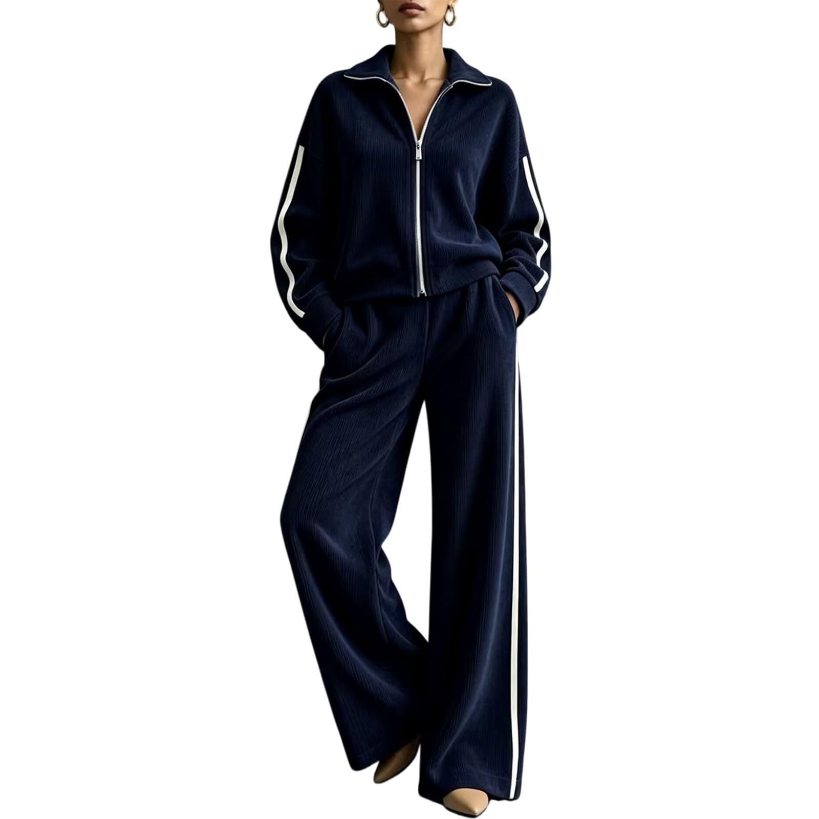 Completi Sportivi Donna 2 Pezzi Completi Sportiva Manica Lunga Scollo a V Tuta Palestra Completo Da Ginnastica Casual Set Top E Pantaloni a Gamba Larga Tute Per Jogging Yoga Fitness Da Casa Autunno