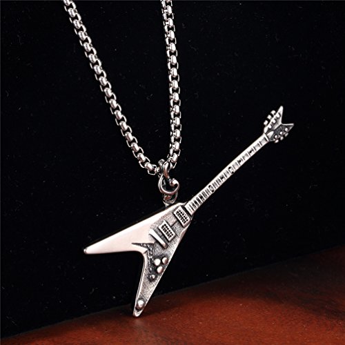 PAMTIER Men's Stainless Steel Retro Electric Guitar Pendant Punk Necklace4