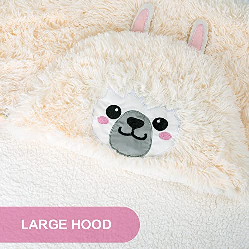 Llama Alpaca Wearable Hooded Blanket For Adults - Fluffy Super Soft Shaggy Faux Fur, Fuzzy Warm Cozy Plush Furry Fleece & Sherpa Hoodie Throw Cloak Wrap - Llama Gifts For Women Adults And Kids #TOP2