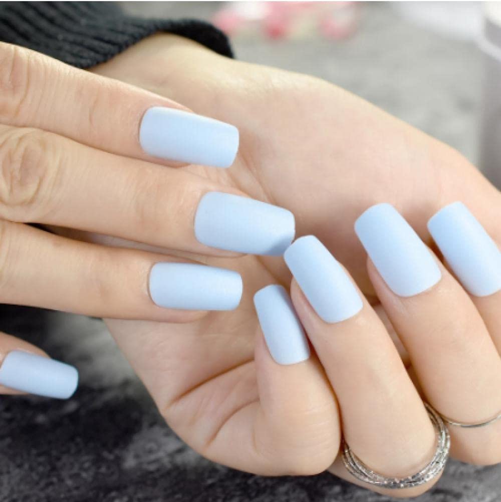 TMHH® Matte light blue square head false nails medium-length matte false nails full coverage nail tips finger art