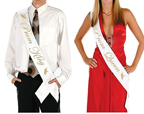 Ikooo 2 Pcs Prom King and Queen Satin Sash Gold Letter with Crown Sash