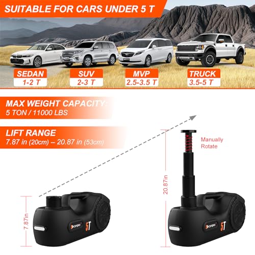 Image of Electric Car Jack kit 5 Ton 12V (Lifting Range: 6.1~20.8 inch) Hydraulic Jack with Manual Wrench and Tire Inflator Pump, Car Lift Set Floor Jack for Car Tire Change with LED