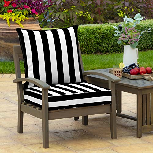 Image of Arden Outdoor Foam Deep Seat Cushions Set, 24x24, Premium High-Density Foam, Never Flattens, Weather-Proof for Patio Chair Sofa Couch, Black Cabana Stripe