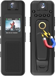 1080P Body Camera with Audio and Video Recording Wearable Body Cam Mini Webcam 180° Rotatable Lens IR Night Vision with Magnetic Back Clip for Delivery Personal Traveling Outdoor Recording