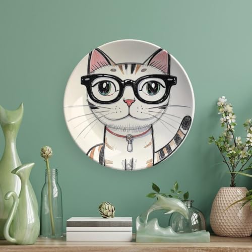 Plato Decorativo de Porcelana Bone China con Gato Hipster 6 pulg miniatura 5