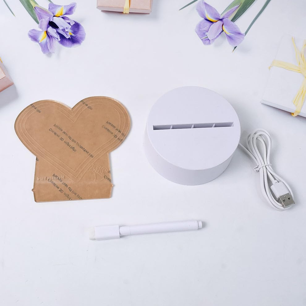 Image of Madhabi 3D Acrylic Heart LED Night Lamp with Marker Pen - USB Powered Creative Message Board Light for Bedroom, Living Room, Study Desk, Office Decoration and Gifting (1 Pc)
