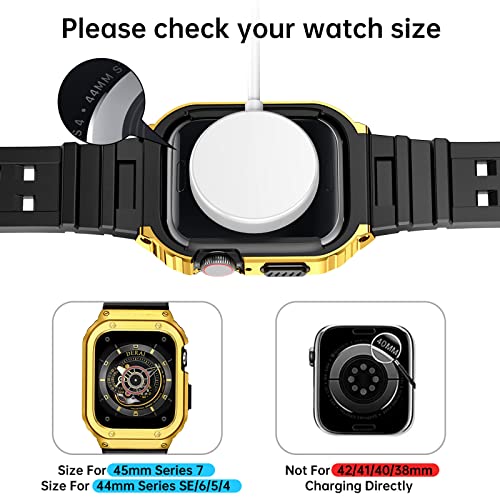 Suplink Compatible For Apple Watch Band 44 Mm With Bumper Case,Mens Stainless Steel Metal Rugged Protective Cover With Tpu Band For Iwatch Series 6 Se 5 4(Gold) #TOP5