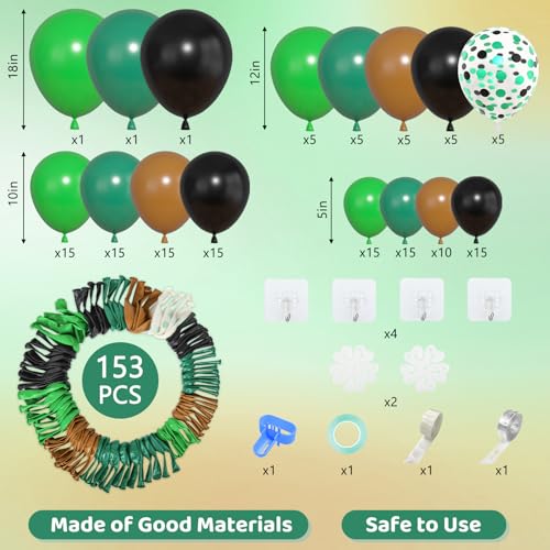 Image of Amandir 153pcs Green and Brown Balloon Garland Arch Kit Different Sizes