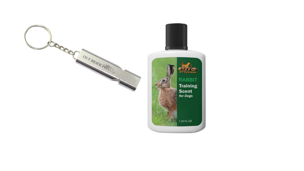 DT Systems 1.25 OZ Training Scents for Launcher Dummy, Strong Scent, Perfect for Training, 100% Pure Squeeze Bottle with Free Premium Stainless Steel Out Rider Pro Whistle 120db (Rabbit)