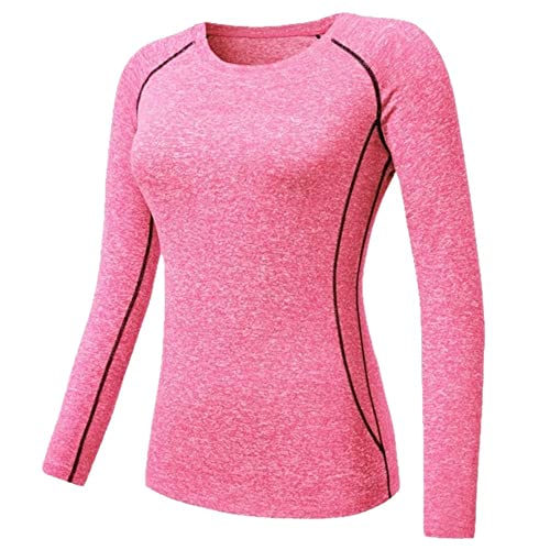 N/W Camisetas de manga para mujer, ropa casual, medias de capa térmica rápida, Rosado, Medium